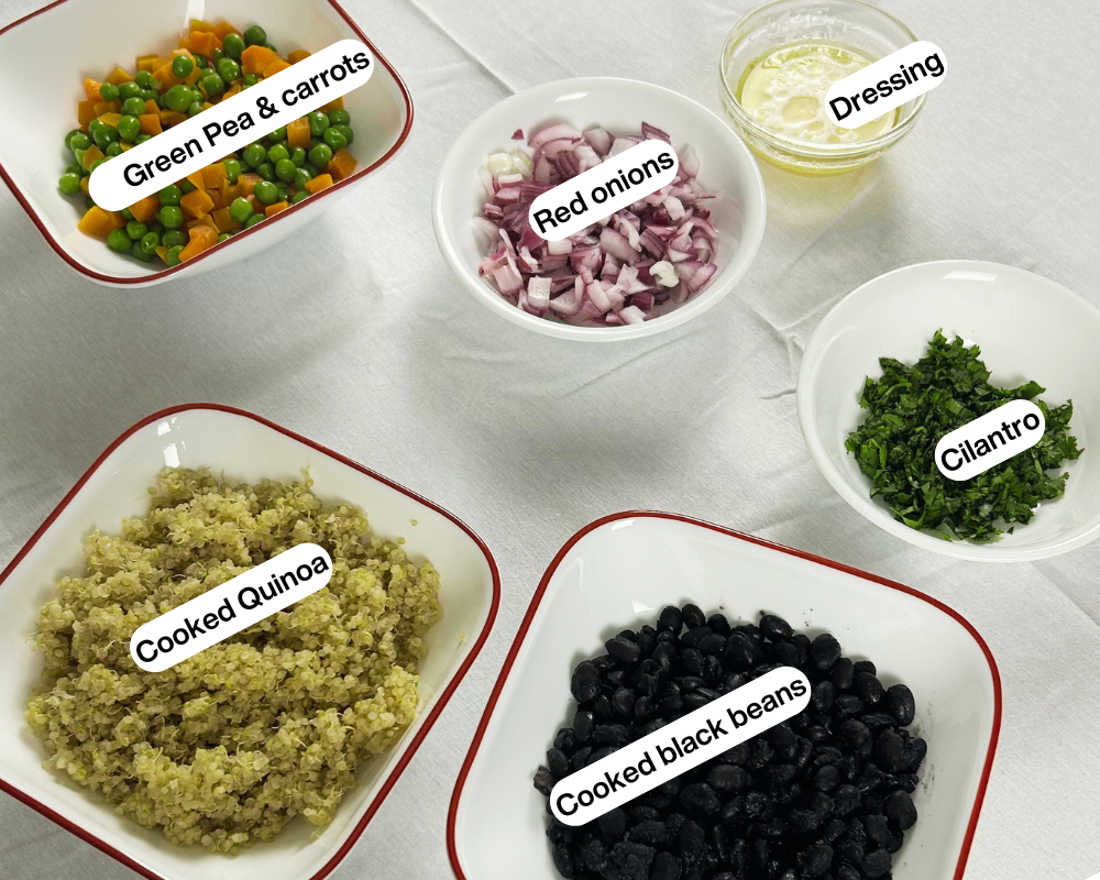 Quinoa,Black bean and Green Pear salad ingredients