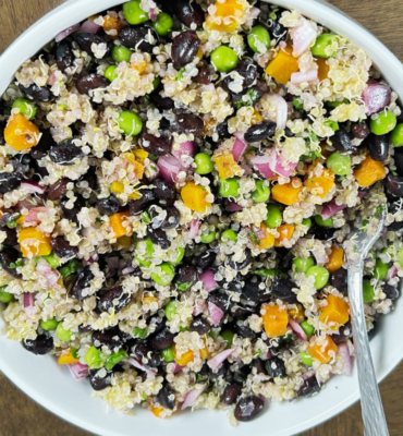 Quinoa,Black Bean and Green Bean salad in a bowl