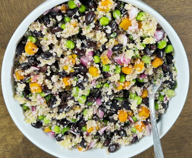 Quinoa,Black Bean and Green Bean salad in a bowl