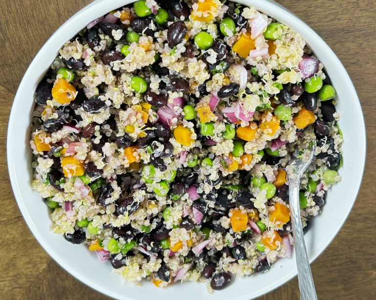 Quinoa,Black Bean and Green Bean salad in a bowl