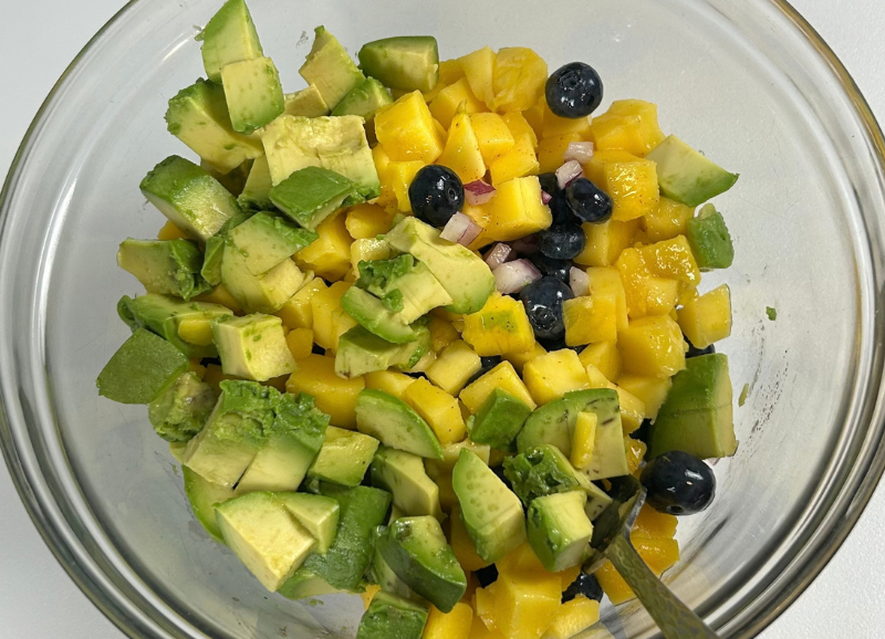 Nightshade- free Avocado and Blueberry salsa ingredients in a bowl