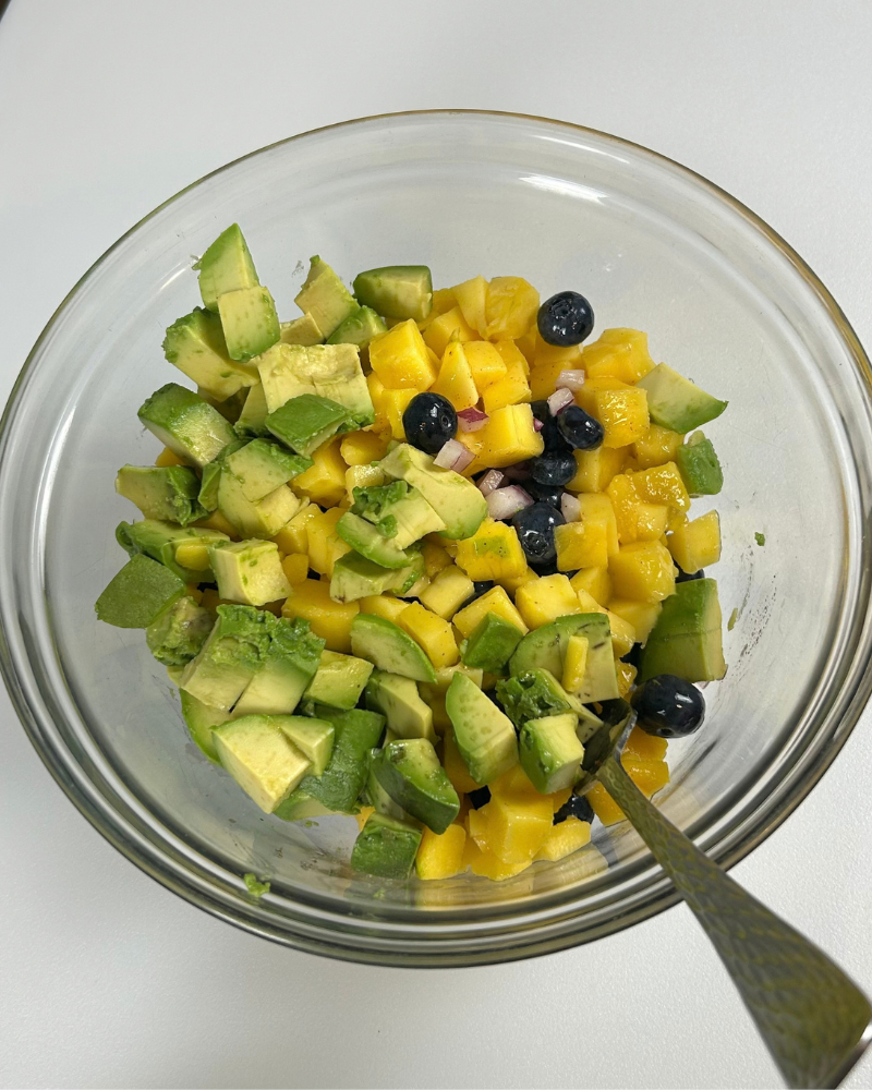 Nightshade- free Avocado and Blueberry salsa ingredients in a bowl