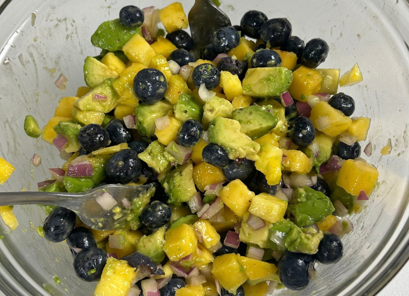 Nightshade-free Avocado and Blueberry salsa mixture in a bowl