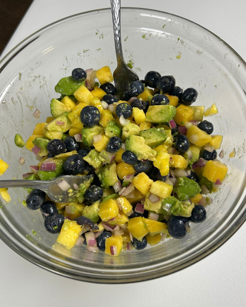 Nightshade-free Avocado and Blueberry salsa mixture in a bowl