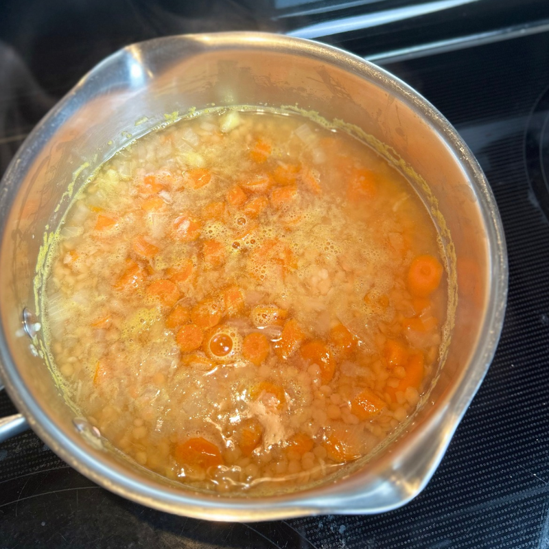 lentil and carrot soup in a pot