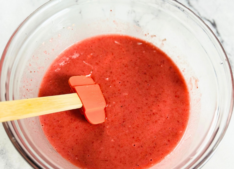 blended strawberries for Strawberry Chia Pudding-