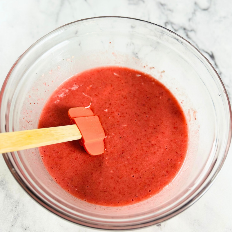 blended strawberries for Strawberry Chia Pudding-