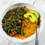 Mashed sweet potato and black bean stew