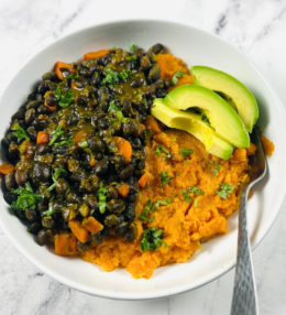 Simple Mashed sweet potato and black bean stew-nightshade free